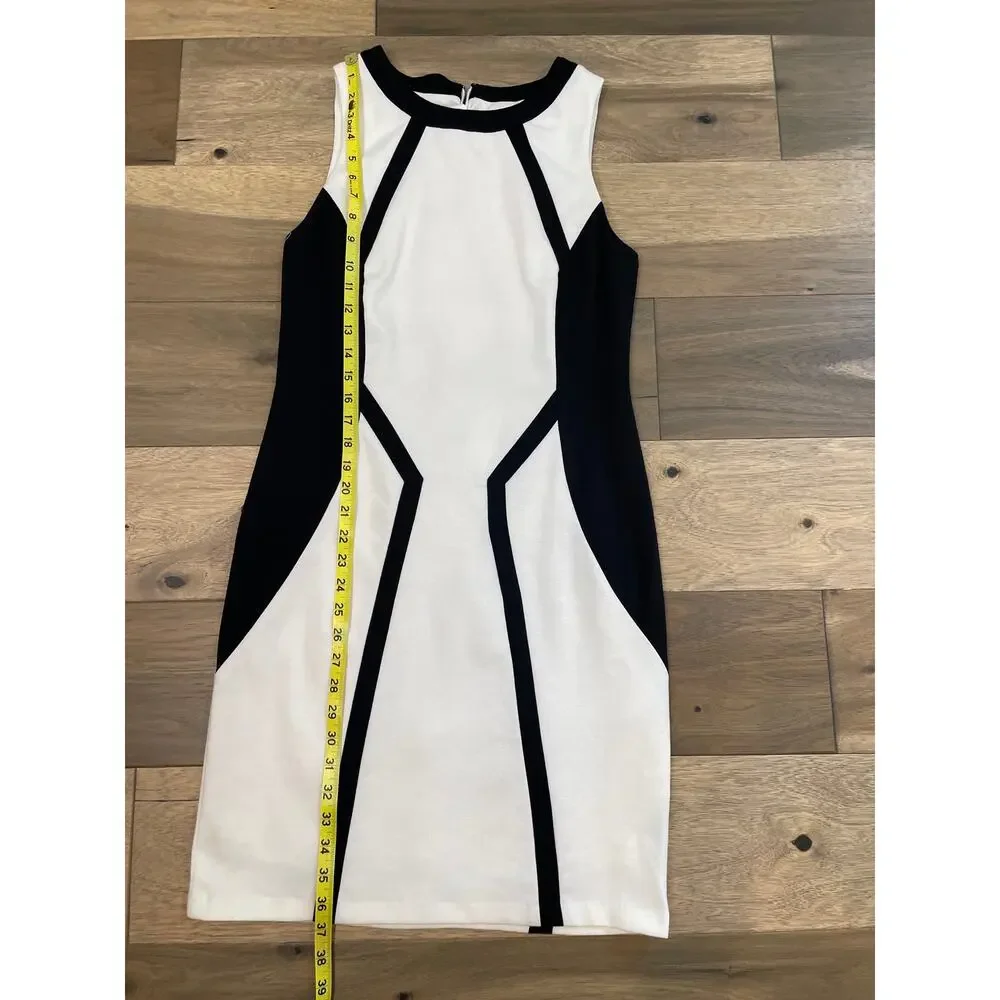 Jessica Simpson White Sheath Dress Black Trim Size 10 Fully Lined